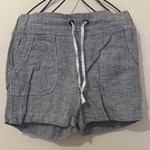 Athleta-Striped Knit Drawstring Shorts - Navy & White